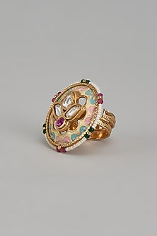 Gold Finish Kundan Polki Ring
