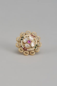 Gold Finish Kundan Polki Ring