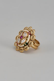 Gold Finish Kundan Polki Ring