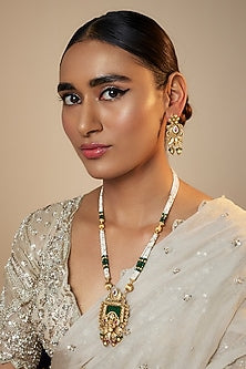 Gold Finish Kundan Polki Long Necklace Set