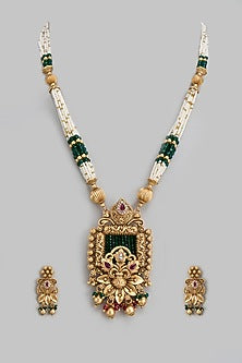Gold Finish Kundan Polki Long Necklace Set