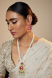 Gold Finish Kundan Polki Long Necklace Set