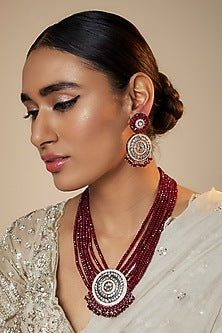 Black Rhodium Finish Kundan Polki & Synthetic Stone Long Necklace Set