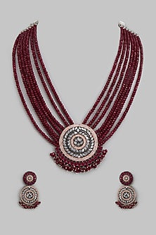 Black Rhodium Finish Kundan Polki & Synthetic Stone Long Necklace Set