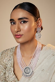 Black Rhodium Finish Kundan Polki & Synthetic Stone Long Necklace Set