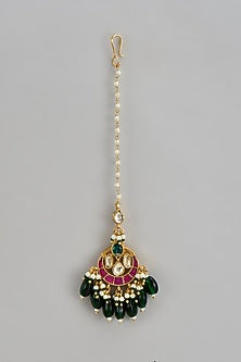 Gold Finish Jadau Kundan Polki Maangtikka