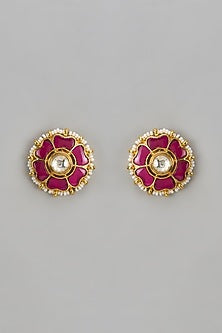 Gold Finish Kundan Polki Stud Earrings