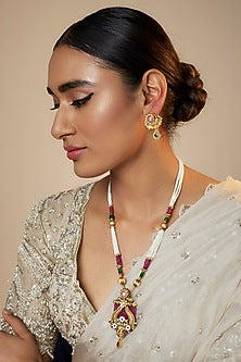 Gold Finish Kundan Polki Long Necklace Set