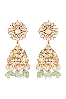 Gold Finish Kundan Big Jhumka Earrings