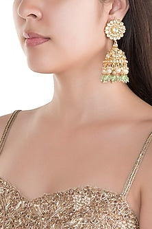 Gold Finish Kundan Big Jhumka Earrings