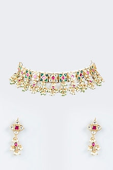 Gold Finish Choker Necklace Set