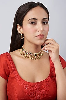 Gold Finish Choker Necklace Set
