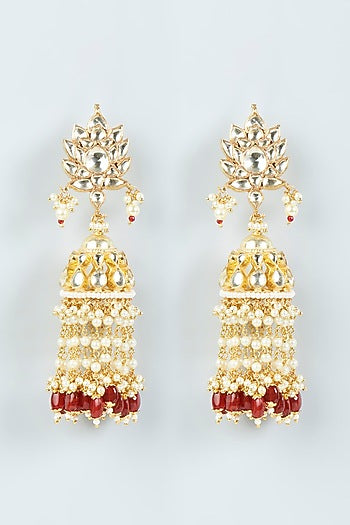 Gold Finish Kundan Polki Jhumka Earrings