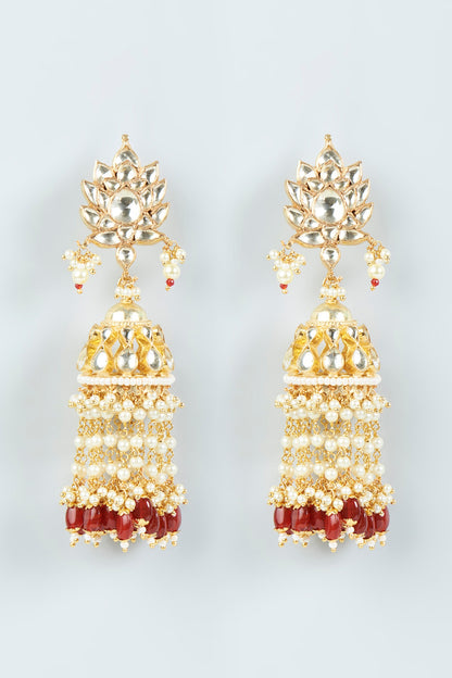 Gold Finish Kundan Polki Jhumka Earrings