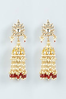 Gold Finish Kundan Polki Jhumka Earrings