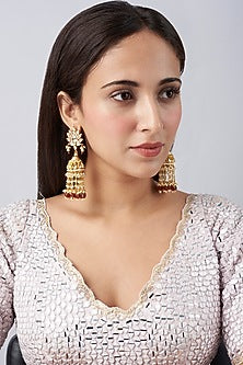 Gold Finish Kundan Polki Jhumka Earrings