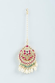 Gold Finish Maang Tikka With Ruby Stones
