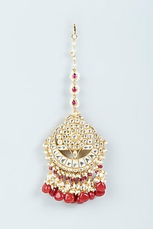 Gold Finish Maang Tikka With Red Stones