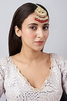 Gold Finish Maang Tikka With Red Stones