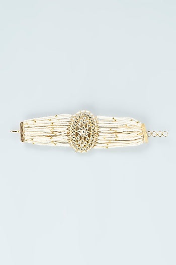 Gold Finish Bracelet With Pearl Strings