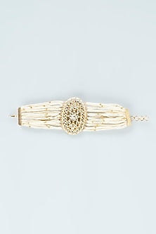 Gold Finish Bracelet With Pearl Strings
