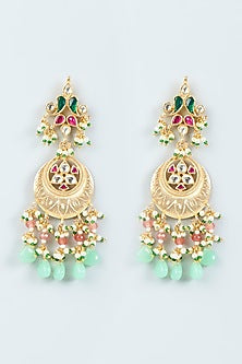 Gold Finish Beaded Dangler Earrings
