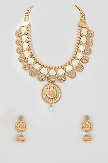 Gold Finish Enameled Layered Long Necklace Set