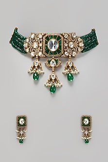 Gold Finish Kundan Polki & Mother Of Pearl Choker Necklace Set