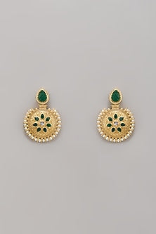 Gold Finish Kundan Polki Chandbali Earrings