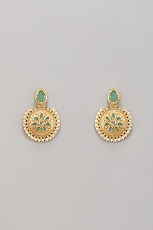 Gold Finish Kundan Polki & Pearl Chandbali Earrings