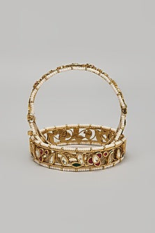 Gold Finish Kundan Polki Openable Bangle (Set Of 2)