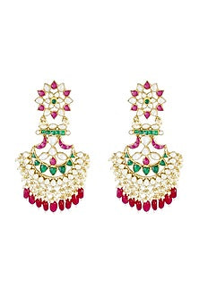 Gold Finish Multi-Colored Chandbali Earrings