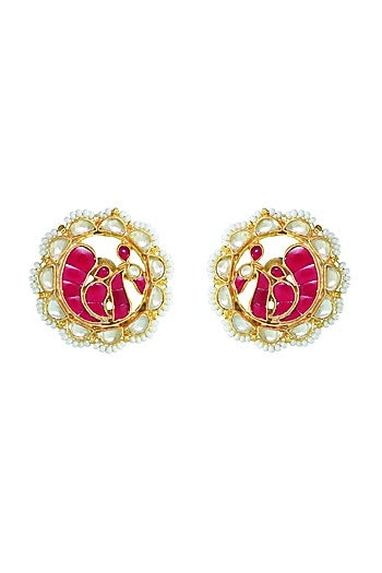 Gold Finish Peacock Stud Earrings