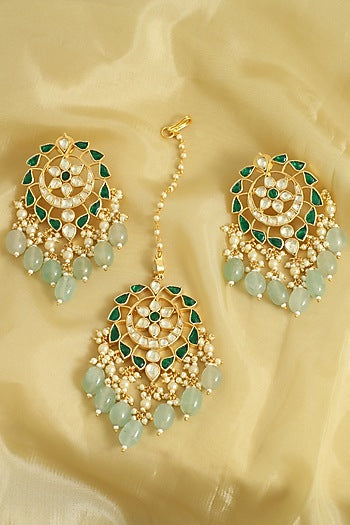 Gold Finish Handcrafted Earrings with Maang Tikka