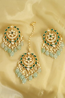 Gold Finish Handcrafted Earrings with Maang Tikka
