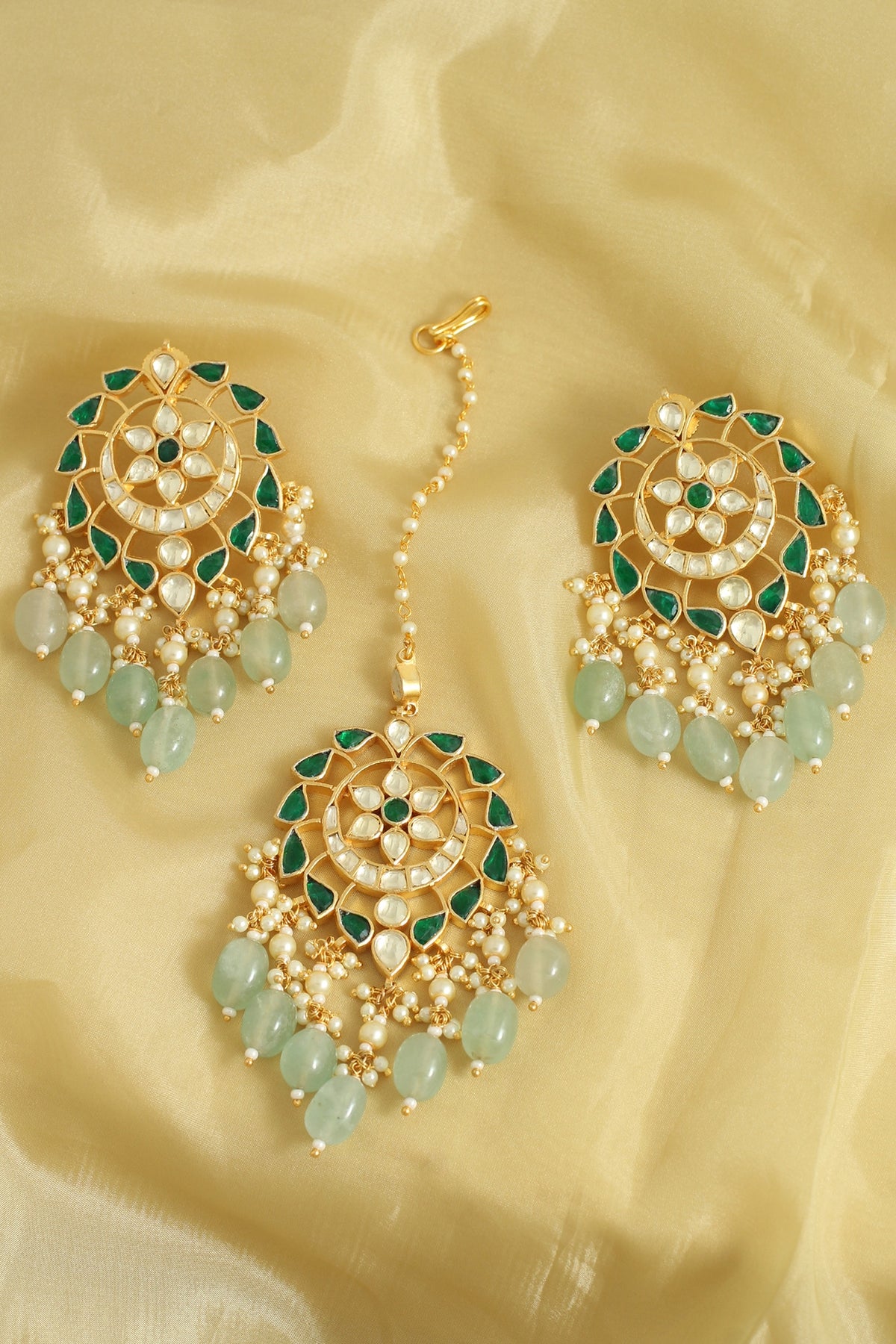 Gold Finish Handcrafted Earrings with Maang Tikka