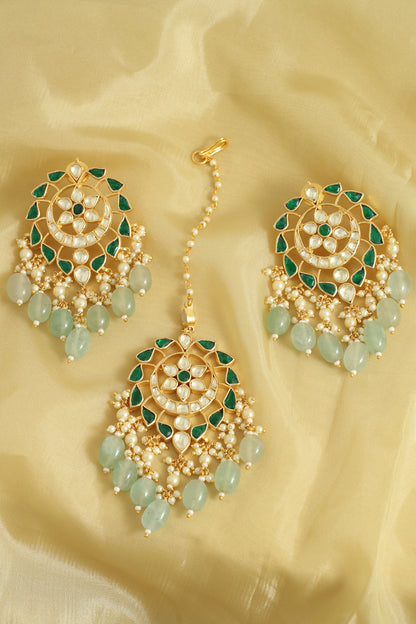 Gold Finish Handcrafted Earrings with Maang Tikka