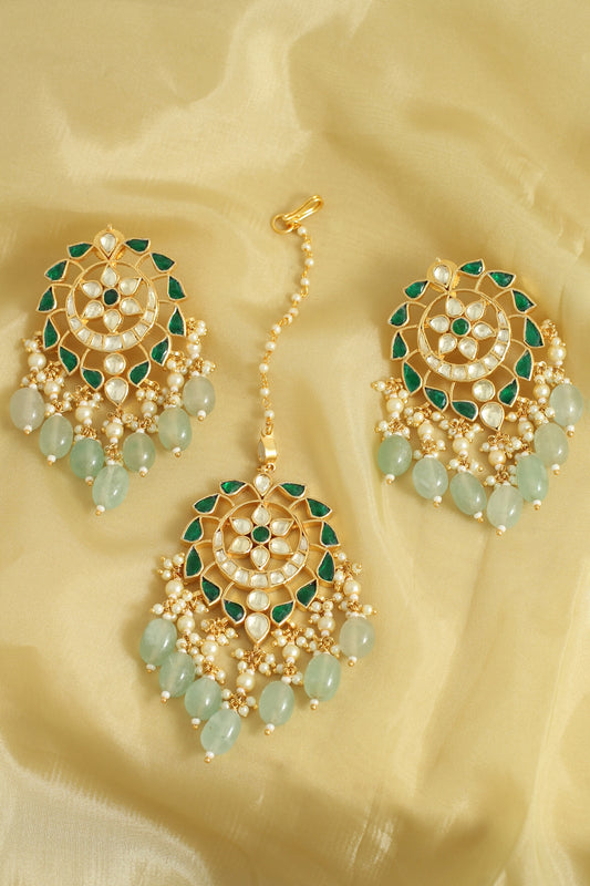 Gold Finish Handcrafted Earrings with Maang Tikka