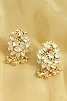 Gold Finish Peacock Earrings With Pearls