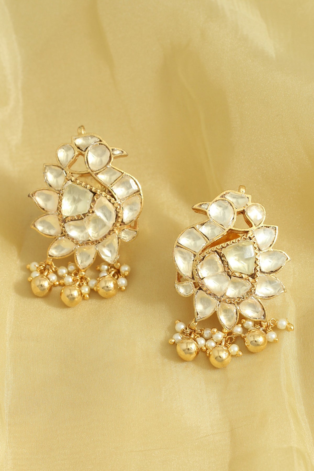 Gold Finish Peacock Earrings With Pearls
