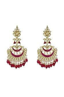 Gold Finish Red Stone Dangler Earrings