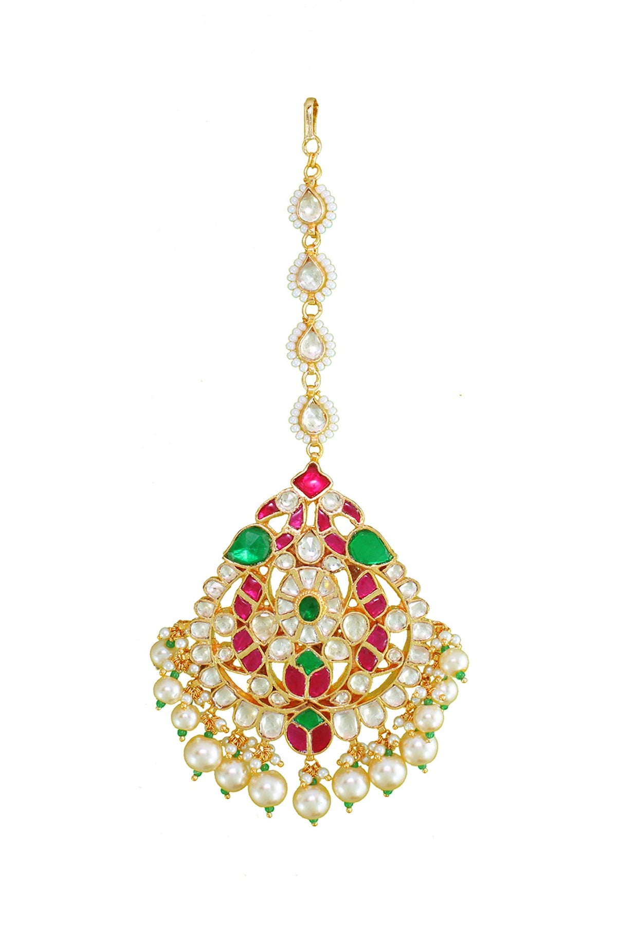 Gold Finish Multi-Colored Stone Maangtikka