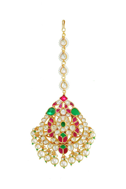 Gold Finish Multi-Colored Stone Maangtikka