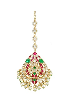 Gold Finish Multi-Colored Stone Maangtikka