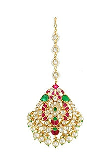 Gold Finish Multi-Colored Stone Maangtikka