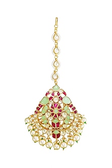 Gold Finish Fuchsia Stone Maangtikka
