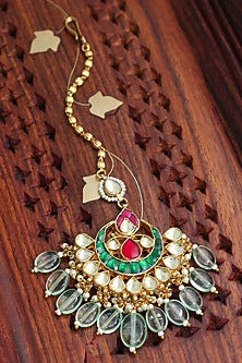 Gold Finish Kundan Polki Maangtikka