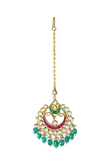 Gold Finish Maangtikka With Kundan Polki
