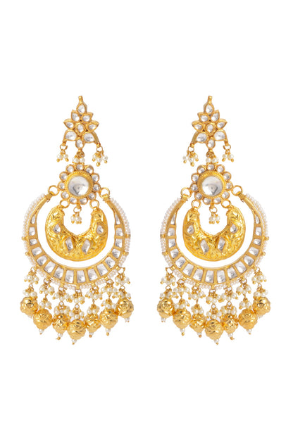 Gold Finish Kundan Polki Chandbali Earrings