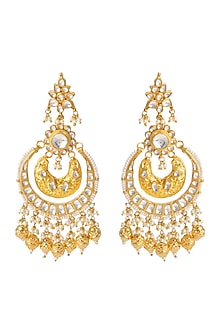 Gold Finish Kundan Polki Chandbali Earrings